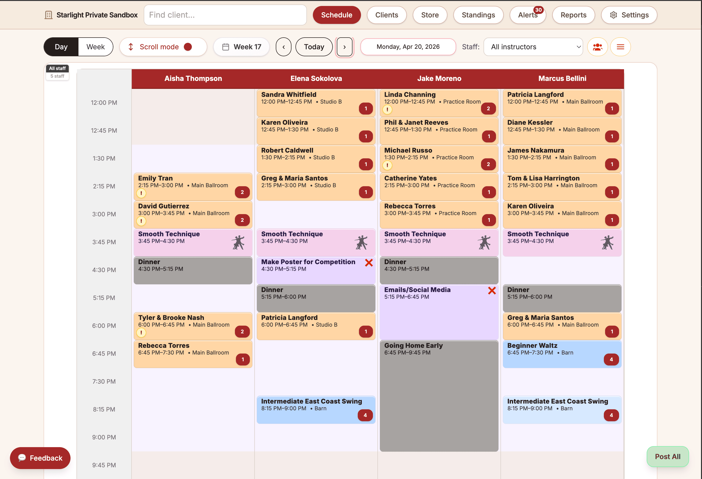 Ballroom Booking schedule screenshot.